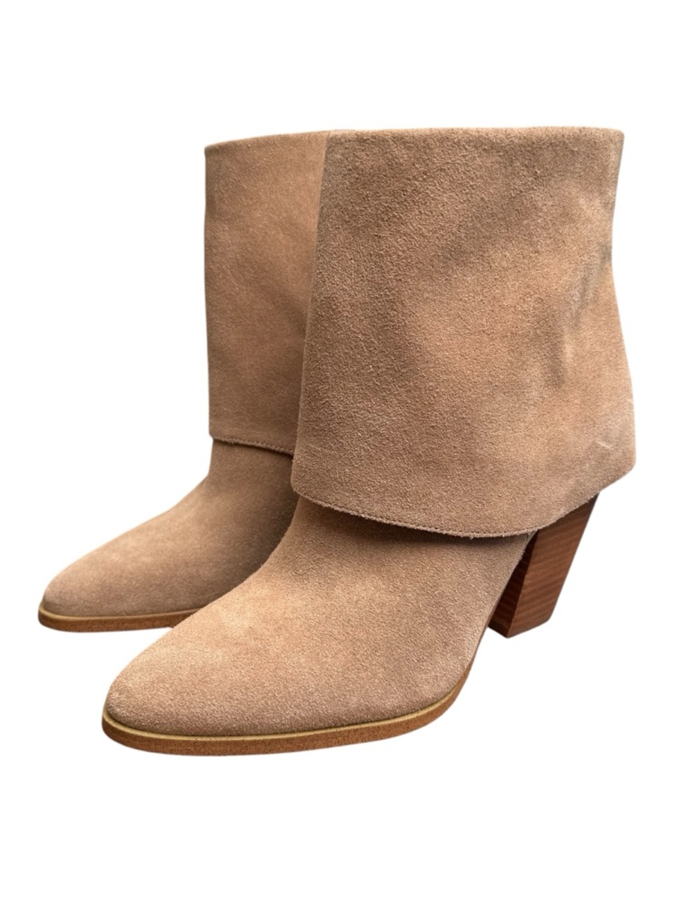 Jessica Simpson Coulton Fold-Over Suede Leather Ankle Boots Beige/Tan Size 6.5